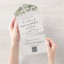 Convite de Casamento Tudo em Um Floral Branco