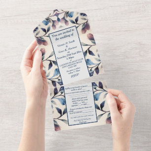 Convite de Casamento Tudo em Um - Floral Folhagem