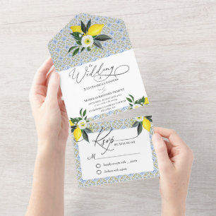 Convite de Casamento Tudo em Um Limão Mediterrâneo