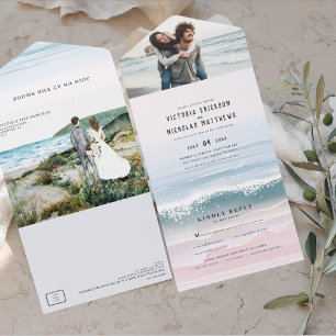 Convite de Casamento Tudo em Um para Praia do Ocea
