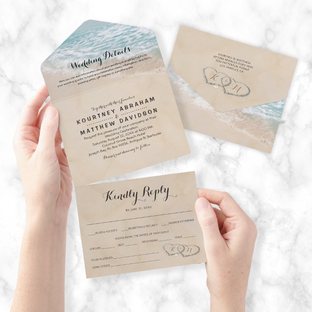 Convite de Casamento Tudo em Um Praia Tropical (Criador carregado)