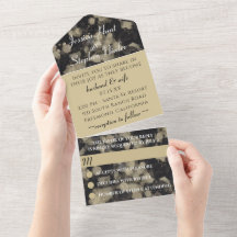 Convite de Casamento Tudo em Um Preto Dourados