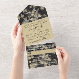Convite de Casamento Tudo em Um Preto Dourados