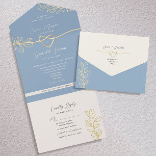 Convite de Casamento Tudo-em-Um Primavera Azul Emp