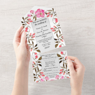 Convite de Casamento Tudo em Um - Rosa Suave Flora