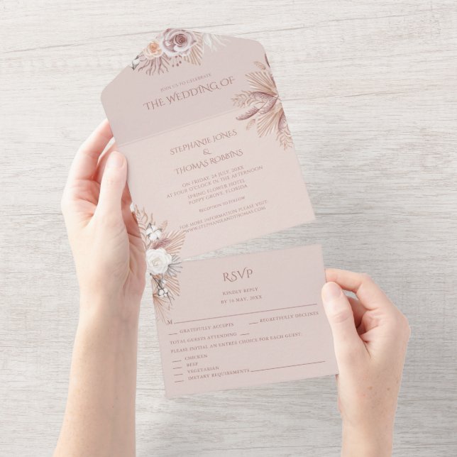 Convite de Casamento Tudo em Um RSVP com Grama das (Tearaway)