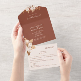Convite de Casamento Tudo em Um Terracota Floral c