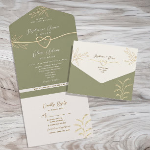 Convite de Casamento Tudo-em-Um Verde Oliva Neutro