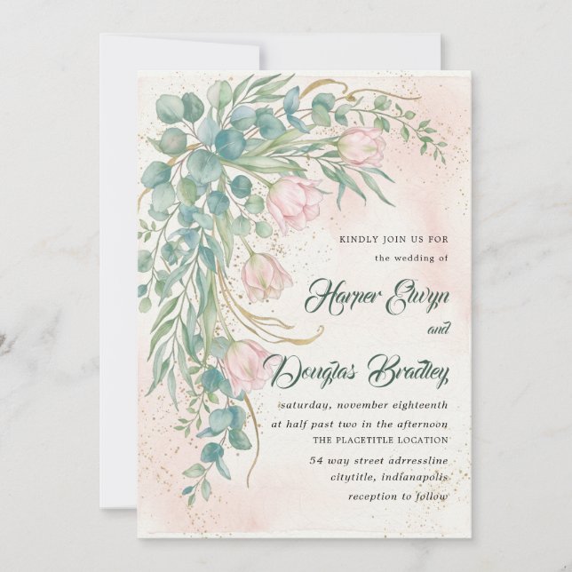 Convite de Casamento Tulipa Verde Elegante (Frente)