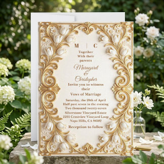 Convite de Casamento Tulipas Brancas Barroco Opule