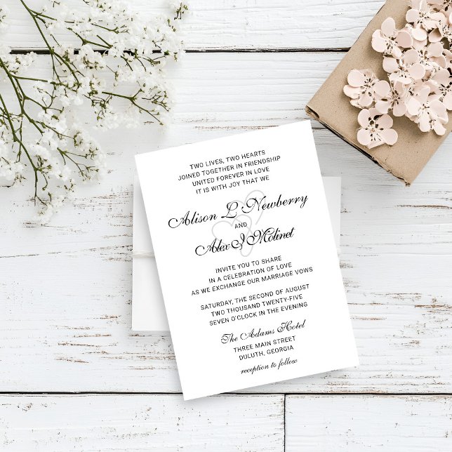 Convite de Casamento Two Hearts Elegant Script (Criador carregado)