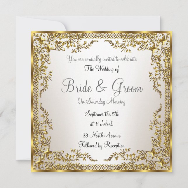 Convite de Casamento Única e Elegante Dourado Sépi (Frente)