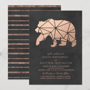 Convite de Casamento Urso Geométrico com Folha de