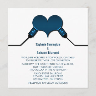 Convite de casamento USB para conexão de amor, az