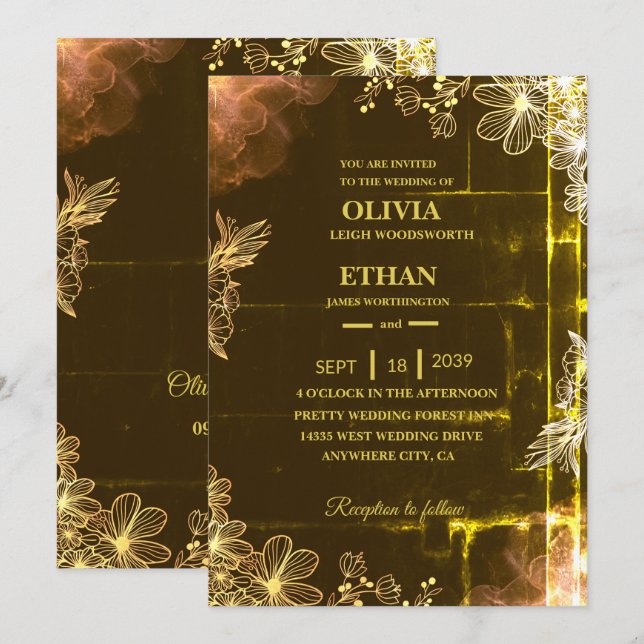 Convite de casamento Velvet Emerald Glow (Frente/Verso)