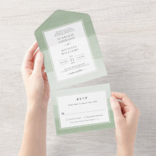 Convite de Casamento Verde Aquarela Tudo em Um