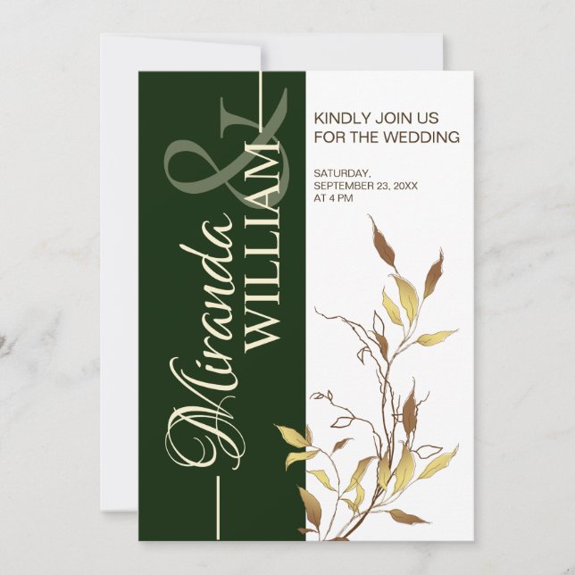 Convite de Casamento Verde Botânico Minimalista (Frente)