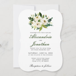 Convite de casamento Verde Branco Floral de Aquare