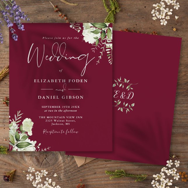 Convite de Casamento Verde Burgundy Orçamento (Budget Greenery Burgundy Wedding Invitation)