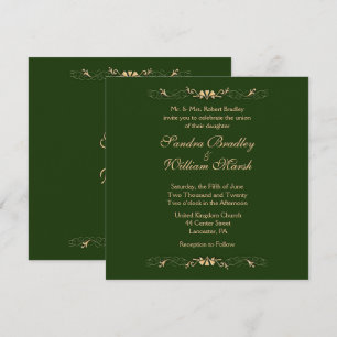 Convite de Casamento Verde Caçador e Dourado