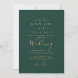 Convite de Casamento Verde com Caligrafia Dourada