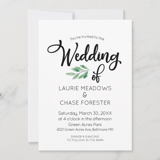 Convite de Casamento Verde com Cor de Água Mínima (Frente)