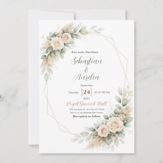 Convite de Casamento Verde com Eucalipto e Floral (Frente)