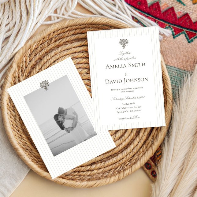 Convite de Casamento Verde com Listras Minimalista (Criador carregado)