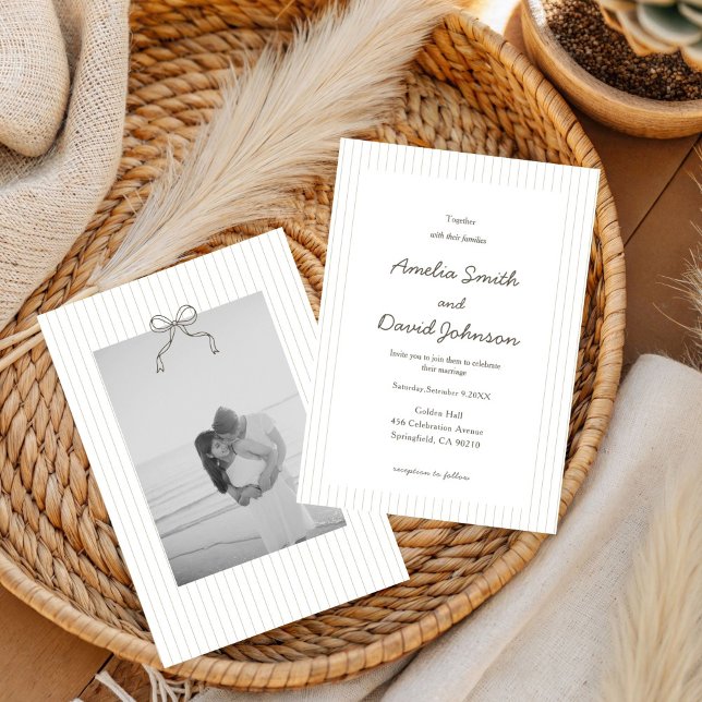Convite de Casamento Verde com Listras Minimalista (Criador carregado)