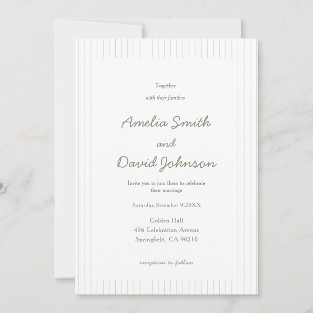 Convite de Casamento Verde com Listras Minimalista (Frente)
