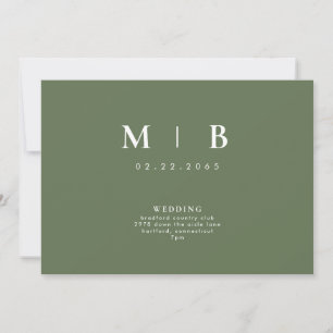 Convite de Casamento Verde com Monograma Simples e