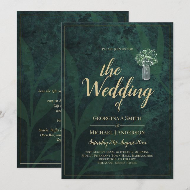 Convite de casamento Verde da Floresta LeahG Emera (Frente/Verso)