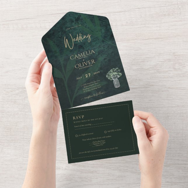 Convite de casamento Verde da Floresta LeahG Emera (Tearaway)