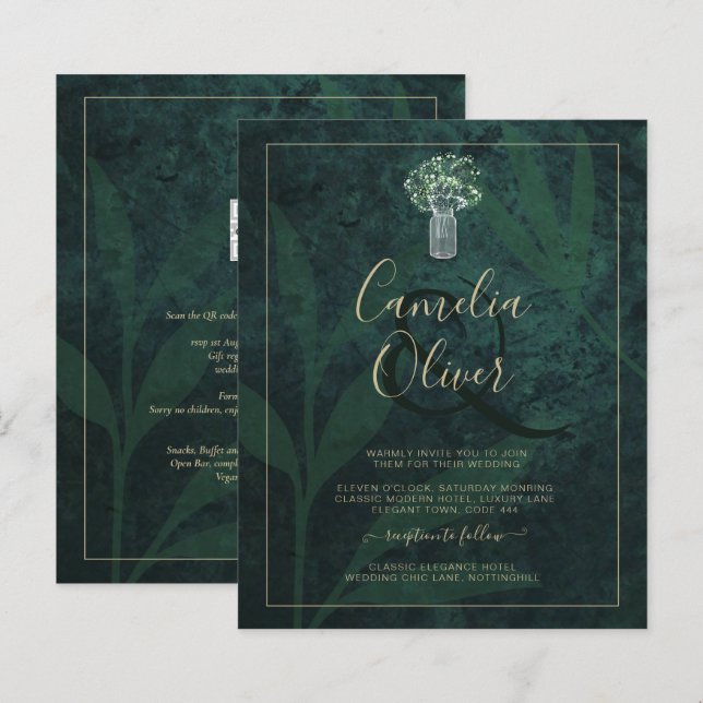 Convite de casamento Verde da Floresta LeahG Emera (Frente/Verso)
