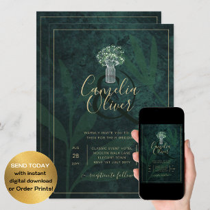 Convite de casamento Verde da Floresta LeahG Emera