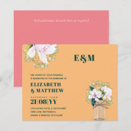 CONVITE DE CASAMENTO Verde de Magnolias Rosa Flora