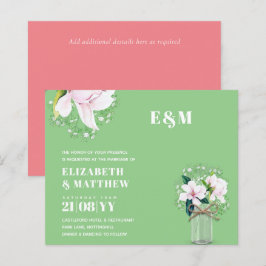 CONVITE DE CASAMENTO Verde de Magnolias Rosa Flora