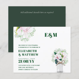 CONVITE DE CASAMENTO Verde de Magnolias Rosa Flora