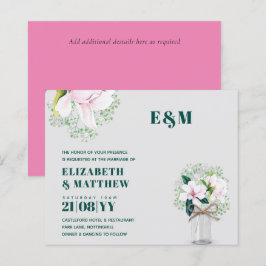 CONVITE DE CASAMENTO Verde de Magnolias Rosa Flora