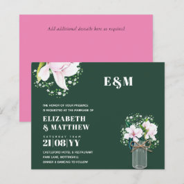 CONVITE DE CASAMENTO Verde de Magnolias Rosa Flora