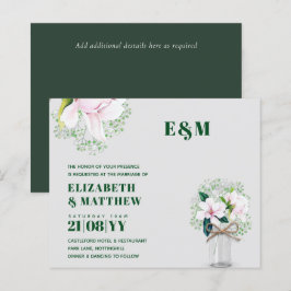 CONVITE DE CASAMENTO Verde de Magnolias Rosa Flora