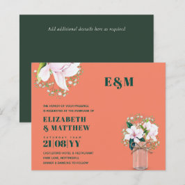 CONVITE DE CASAMENTO Verde de Magnolias Rosa Flora