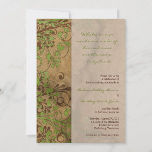 Convite De Casamento Verde De Woodgrain Floral