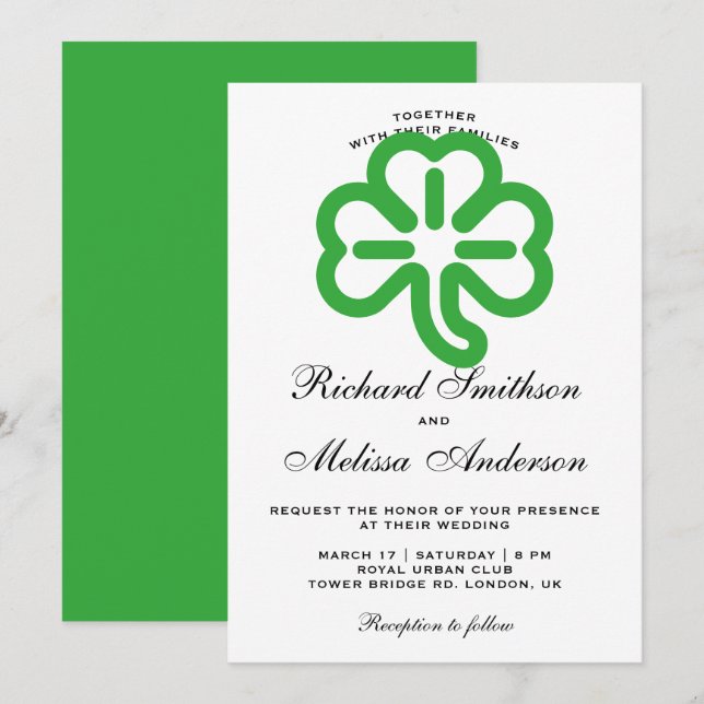 Convite de Casamento Verde do Dia de São Patrício  (Frente/Verso)