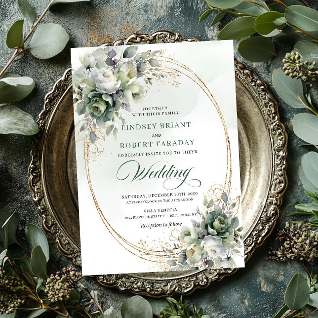 Convite de casamento verde dourado elegante (Stylish gold greenery wedding invitation)