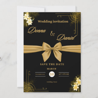 Convite de Casamento Verde & Dourado Elegante com