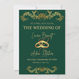 Convite de Casamento Verde & Dourado Elegante | Pe