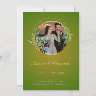 Convite de Casamento Verde & Dourado Elegante | Pe