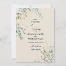 Convite de Casamento Verde Elegante Bege