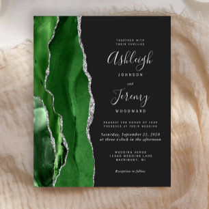 Convite de Casamento Verde Escuro com Ágata Prata